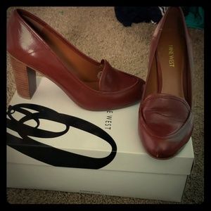 Nine West Cognac Block Heel Pumps